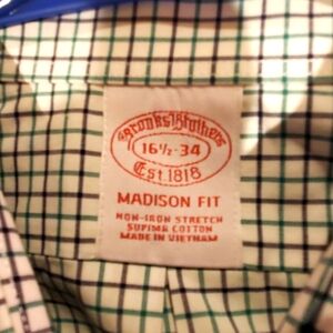 Brooks Brothers Green/blue Checkered Men's Shirt & baby blue/yellow striped.